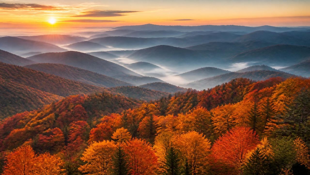 Sunrise over autumn ridgelines in the Great Smoky Mountains